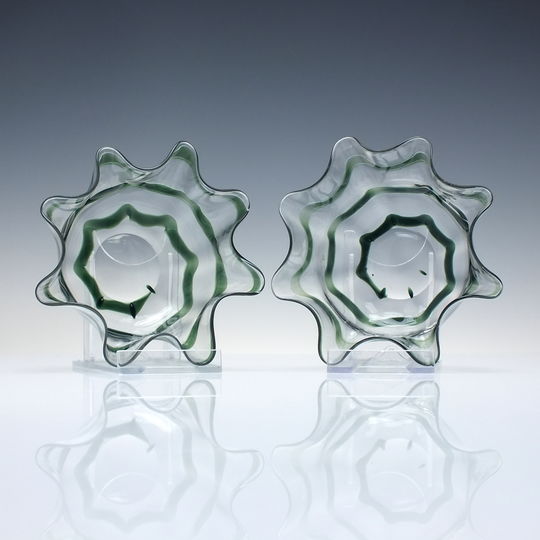 Victorian Cranberry Opalescent and Green Vaseline Glass Vase c1880